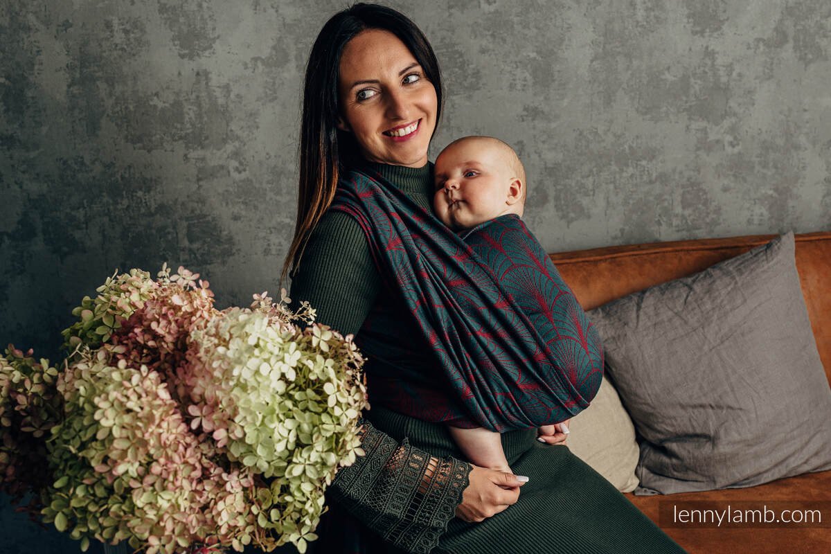 Żakardowa chusta do noszenia dzieci, bawełna - DECO - MAROON MOSS - rozmiar XS #babywearing