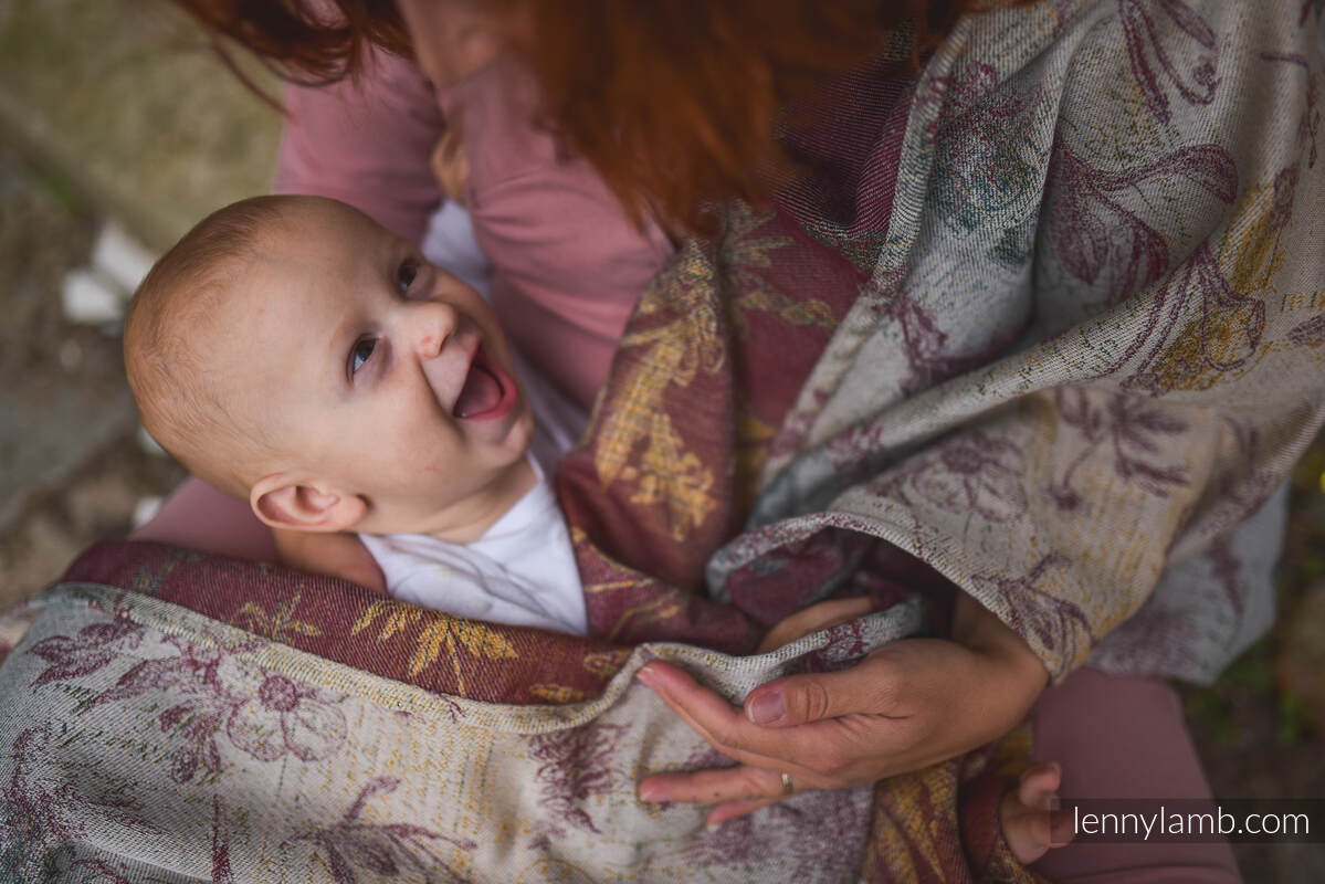 Baby Wrap, Jacquard Weave (45% cotton, 33% Merino wool, 14% cashmere, 8% silk) - HERBARIUM - RECLAIMED BY NATURE - size XS #babywearing