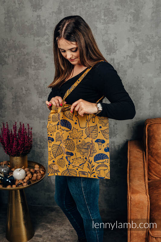 Einkaufstasche, hergestellt aus gewebtem Stoff (100% Baumwolle) - UNDER THE LEAVES - GOLDEN AUTUMN #babywearing