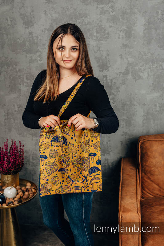 Einkaufstasche, hergestellt aus gewebtem Stoff (100% Baumwolle) - UNDER THE LEAVES - GOLDEN AUTUMN #babywearing