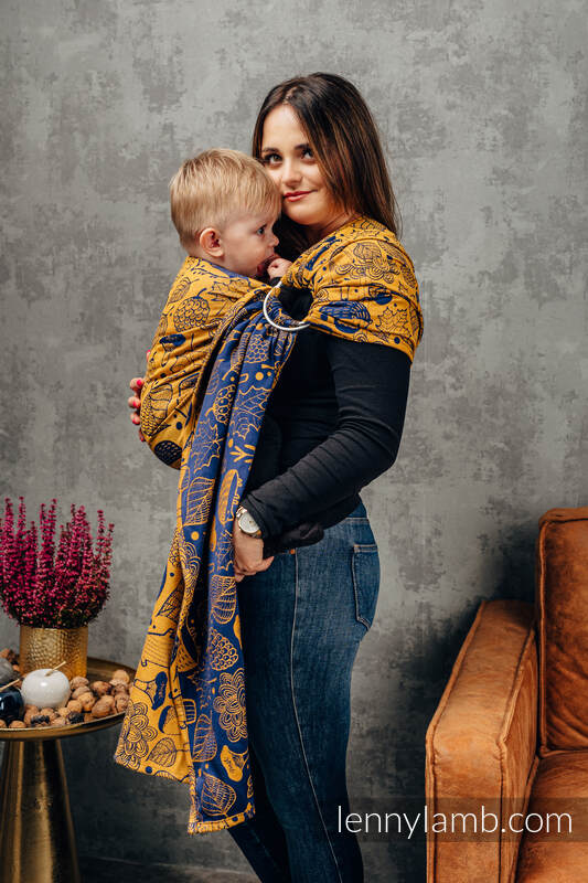Ringsling, Jacquard Weave (100% cotton), with gathered shoulder - UNDER THE LEAVES - GOLDEN AUTUMN - standard 1.8m (grade B) #babywearing