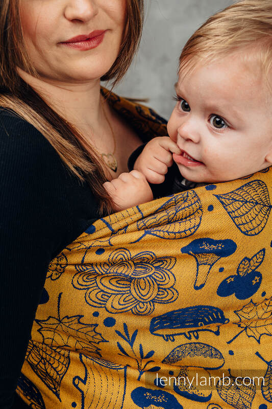 Ringsling, Jacquard Weave (100% cotton) - with gathered shoulder - UNDER THE LEAVES - GOLDEN AUTUMN - long 2.1m #babywearing