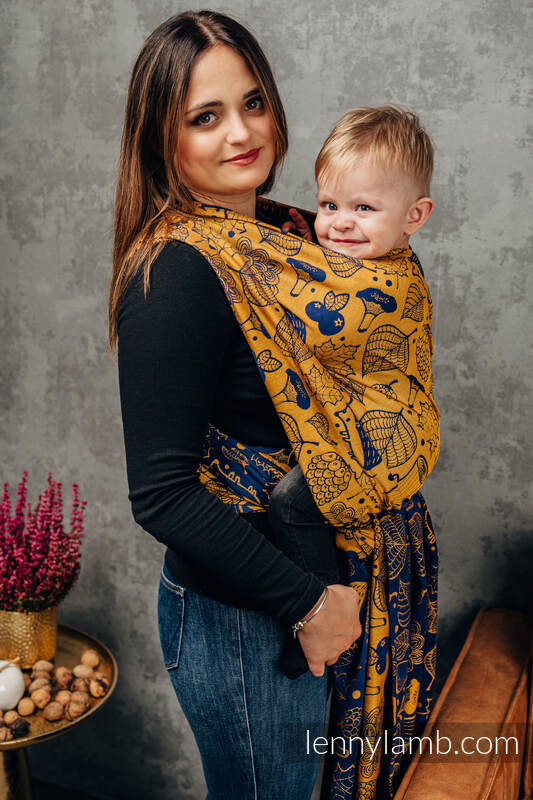 Baby Wrap, Jacquard Weave (100% cotton) - UNDER THE LEAVES - GOLDEN AUTUMN - size M (grade B) #babywearing