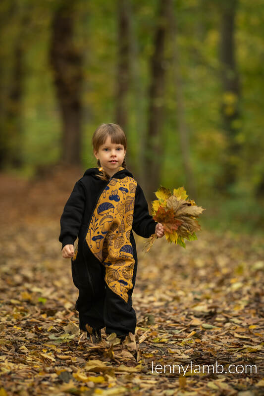 Grenouillère ours - taille 104 - Noir avec Under the Leaves - Golden Autumn #babywearing