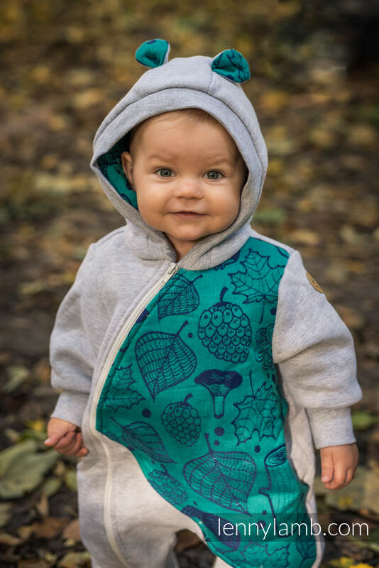 Babyanzug - Größe 116 - Graue Melange mit Under the Leaves #babywearing