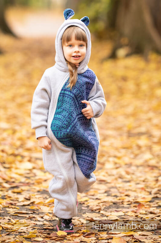Grenouillère ours - taille 104 - Gris Chiné avec Peacock's Tail  - Provance #babywearing