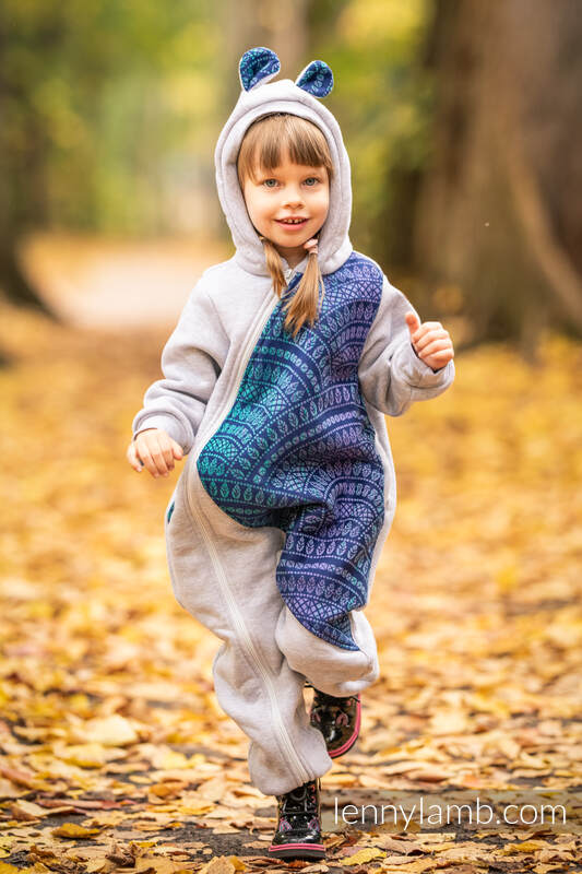Grenouillère ours - taille 104 - Gris Chiné avec Peacock's Tail  - Provance #babywearing