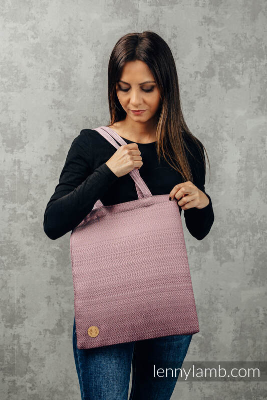 Einkaufstasche, hergestellt vom gewebten Stoff (100% Baumwolle) - LITTLE HERRINGBONE OMBRE PINK #babywearing