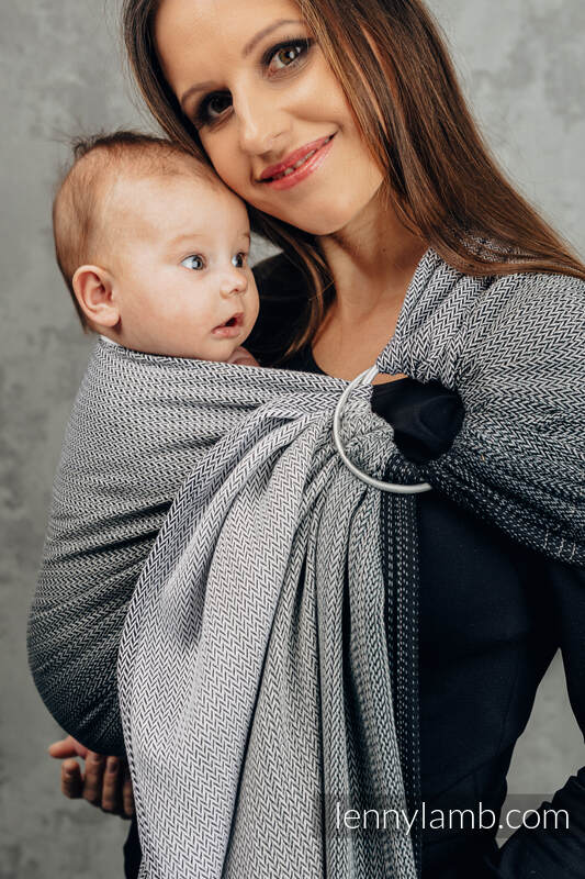 Ringsling, Jacquard Weave (100% cotton), with gathered shoulder - LITTLE HERRINGBONE OBMRE GREY - standard 1.8m #babywearing