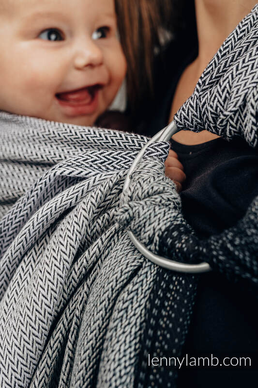 Ringsling, Jacquard Weave (100% cotton), with gathered shoulder - LITTLE HERRINGBONE OBMRE GREY - standard 1.8m #babywearing