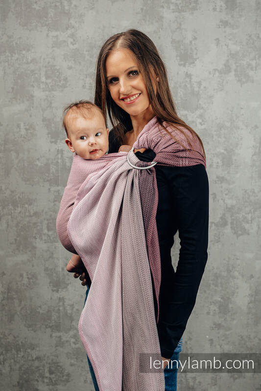 Ringsling, Jacquard Weave (100% cotton), with gathered shoulder - LITTLE HERRINGBONE OMBRE PINK - standard 1.8m #babywearing