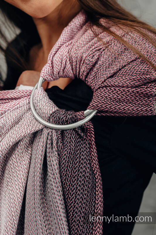 Bandolera de anillas, tejido Jacquard (100% algodón) - con plegado simple - LITTLE HERRINGBONE OMBRE PINK - standard 1.8m #babywearing
