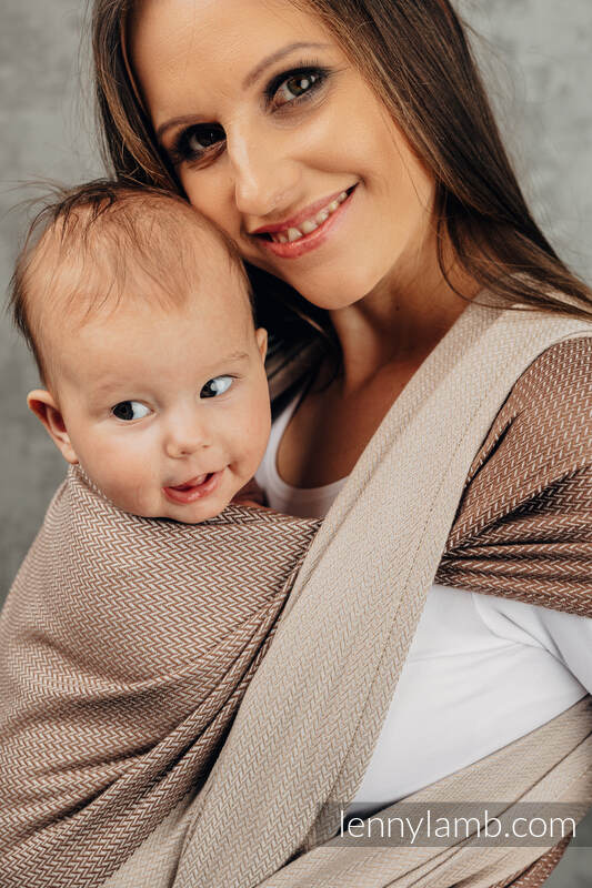 My First Baby Sling, Herringbone Weave (100% cotton) - LITTLE HERRINGBONE BABY CAFFE LATTE - size XL #babywearing