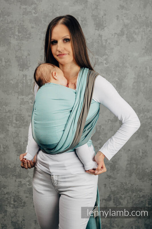 Moja pierwsza chusta do noszenia dzieci, tkana splotem jodełkowym, bawełna - MAŁA JODEŁKA BABY MINT -  rozmiar M (drugi gatunek) #babywearing