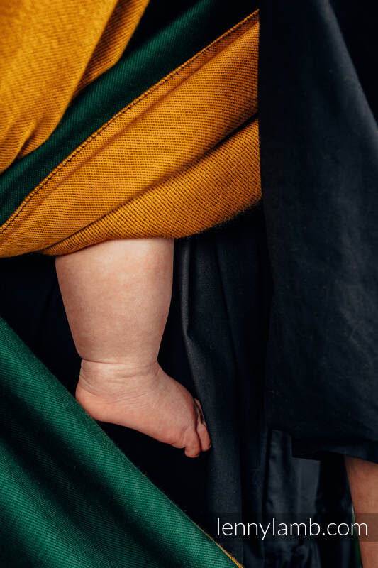 Żakardowa chusta do noszenia dzieci, bawełna - TWO FACES - GOLD & BOTTLE GREEN - rozmiar XL (drugi gatunek) #babywearing