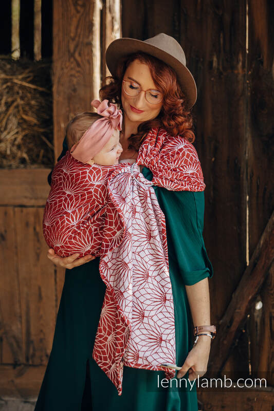 Żakardowa chusta kółkowa do noszenia dzieci, 69% Bawełna, 31% Jedwab Tussah, ramię bez zakładek - LOTOS - FOXY - standard 1.8m #babywearing