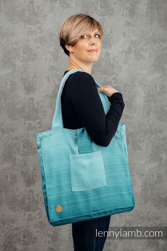 Borsa Shoulder Bag in tessuto di fascia (100% cotone) - LITTLE HERRINGBONE OMBRE TEAL - misura standard 37cm x 37cm  #babywearing