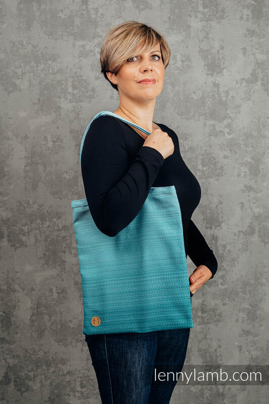 Einkaufstasche, hergestellt vom gewebten Stoff (100% Baumwolle) - LITTLE HERRINGBONE OMBRE TEAL  #babywearing