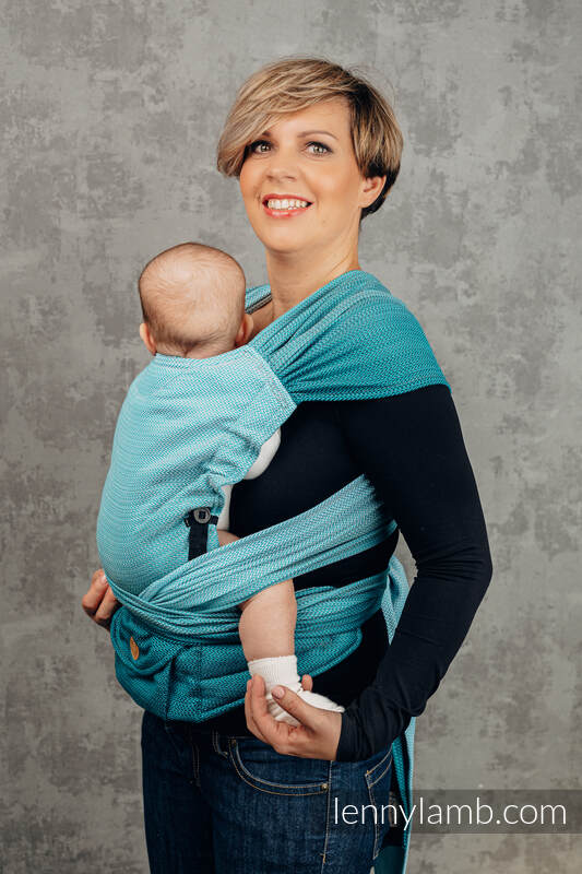 Nosidełko  LennyHybrid Half Buckle, splot jodełkowy, 100% bawełna , rozmiar standard - MAŁA JODEŁKA OMBRE MORSKI #babywearing