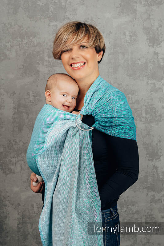 Ringsling, Jacquard Weave (100% cotton), with gathered shoulder - LITTLE HERRINGBONE OMBRE TEAL - standard 1.8m #babywearing
