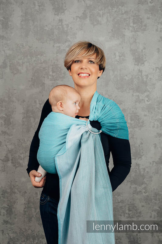 Sling, jacquard (100 % coton) - avec épaule sans plis - LITTLE HERRINGBONE OMBRE TEAL - standard 1.8m #babywearing