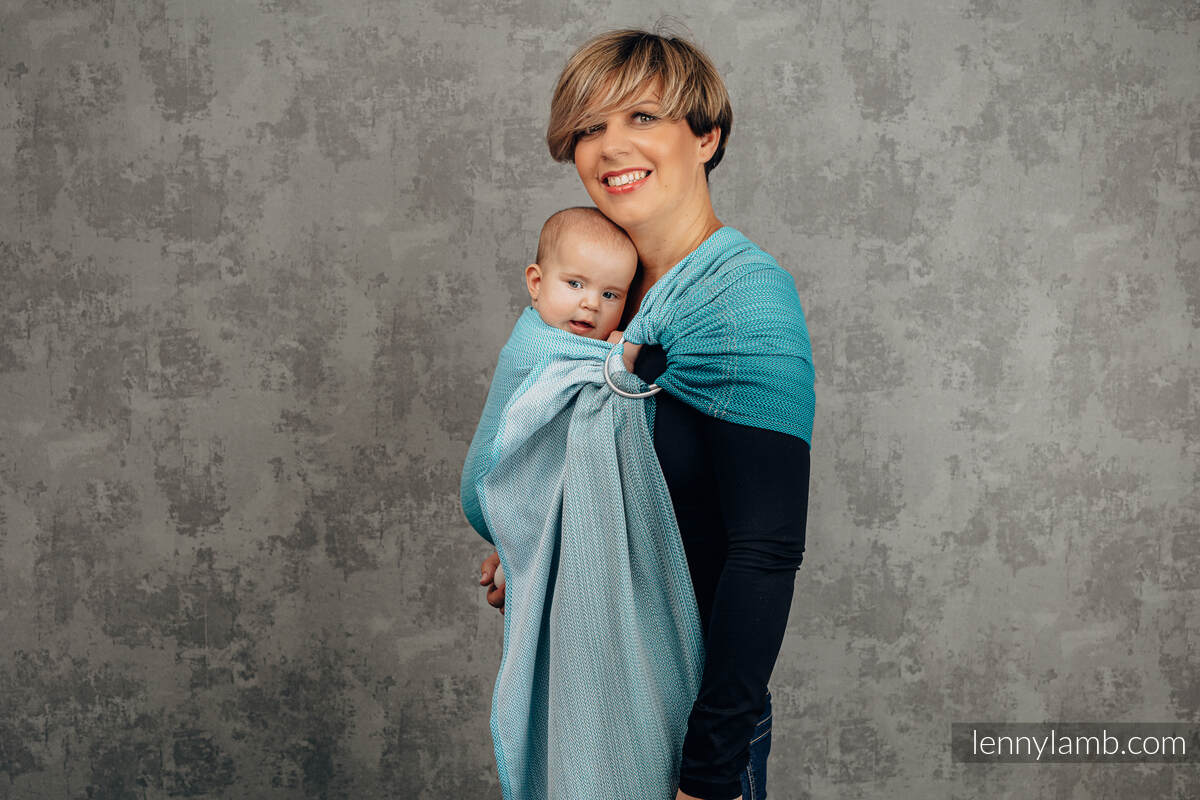 Ringsling, Jacquard Weave (100% cotton), with gathered shoulder - LITTLE HERRINGBONE OMBRE TEAL - standard 1.8m #babywearing