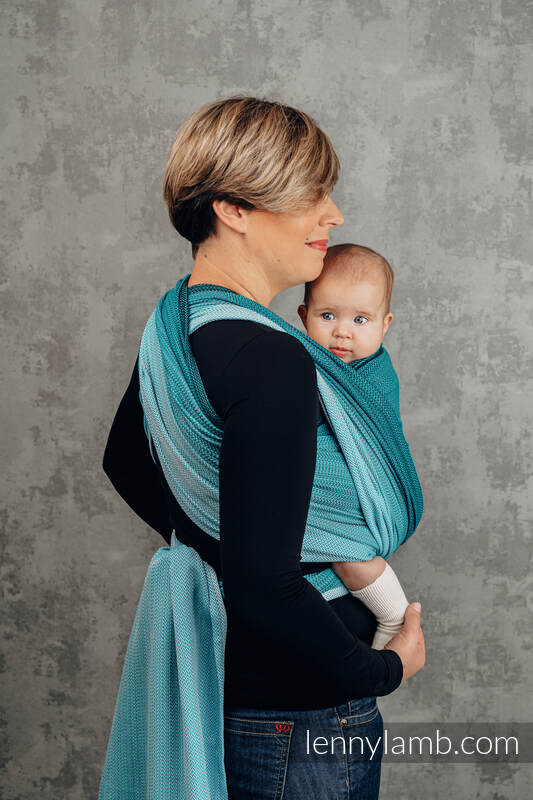 Baby Wrap, Herringbone Weave (100% cotton) - LITTLE HERRINGBONE OMBRE TEAL - size S #babywearing