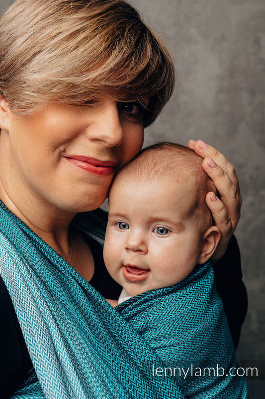 Baby Wrap, Herringbone Weave (100% cotton) - LITTLE HERRINGBONE OMBRE TEAL - size L #babywearing
