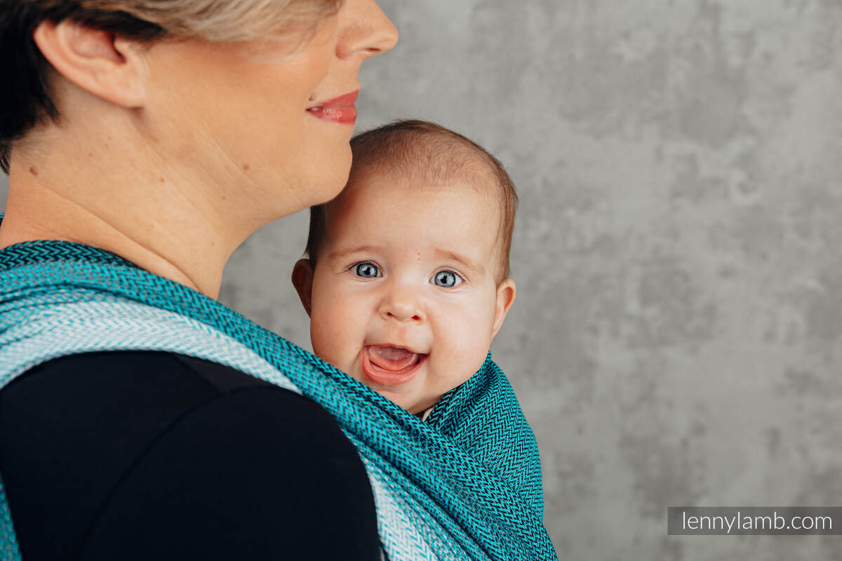 Baby Wrap, Herringbone Weave (100% cotton) - LITTLE HERRINGBONE OMBRE TEAL - size XS #babywearing