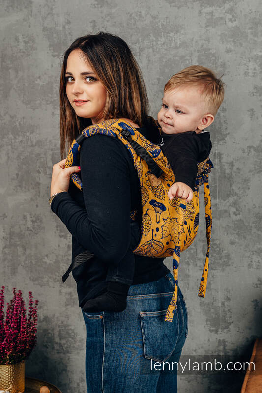 Lenny Buckle Onbuhimo baby carrier, toddler size, jacquard weave (100% cotton) - UNDER THE LEAVES - GOLDEN AUTUMN (grade B) #babywearing