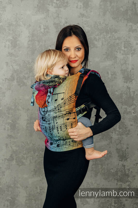 LennyGo Ergonomic Carrier, Baby Size, jacquard weave 100% cotton - SYMPHONY RAINBOW DARK #babywearing