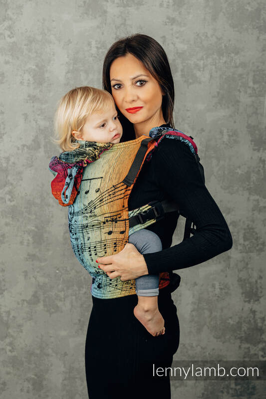 LennyGo Mochila ergonómica, talla Toddler, jacquard 100% algodón - SYMPHONY RAINBOW DARK (grado B) #babywearing