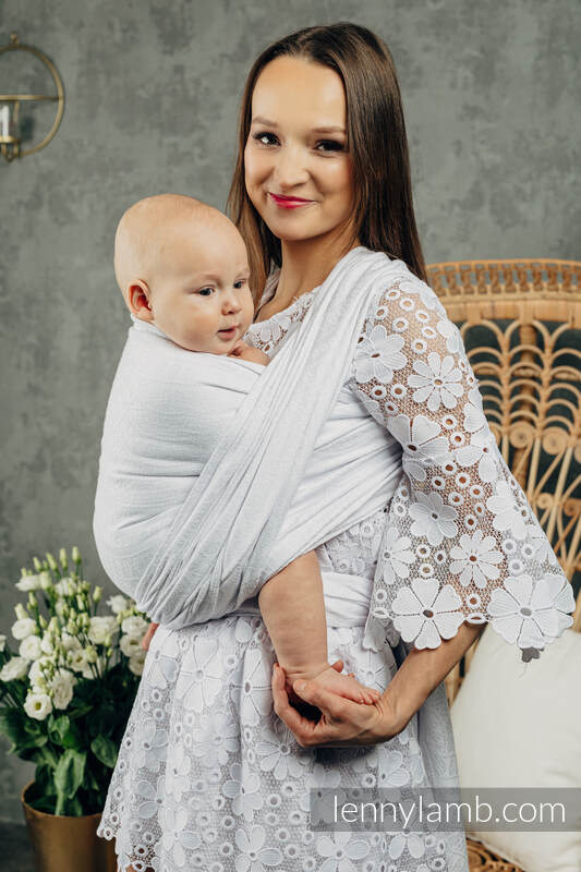 Żakardowa chusta do noszenia dzieci, bawełna - PAWI OGON - BLANCO - rozmiar XS #babywearing