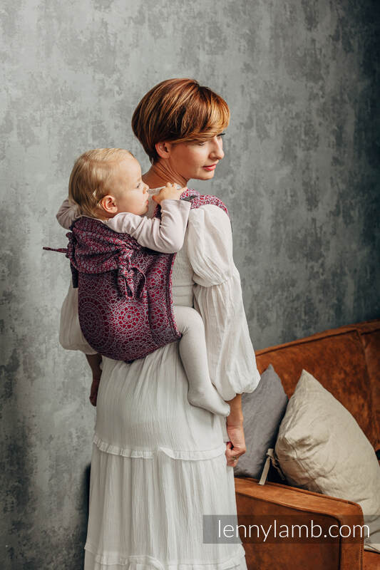 Nosidło Klamrowe ONBUHIMO z tkaniny żakardowej (100% bawełna), rozmiar Toddler - DOILY - MAROON STEEL #babywearing