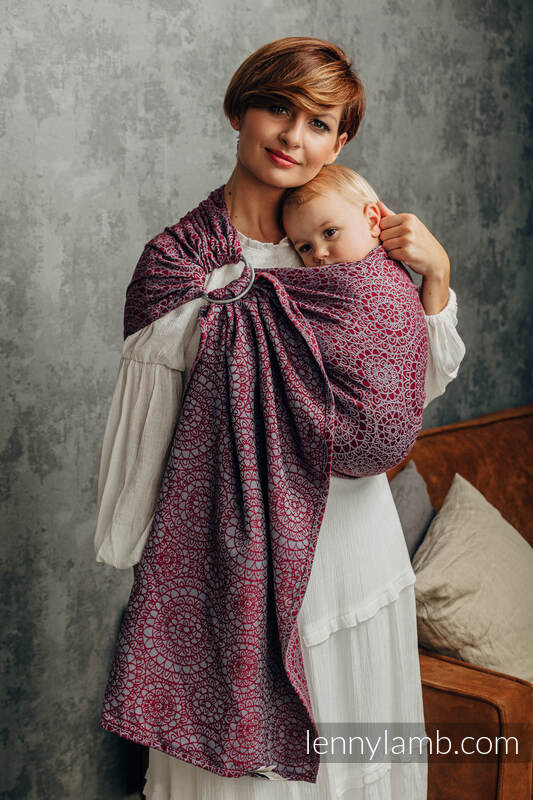 Ringsling, Jacquard Weave (100% cotton), with gathered shoulder - DOILY - MAROON STEEL - standard 1.8m #babywearing