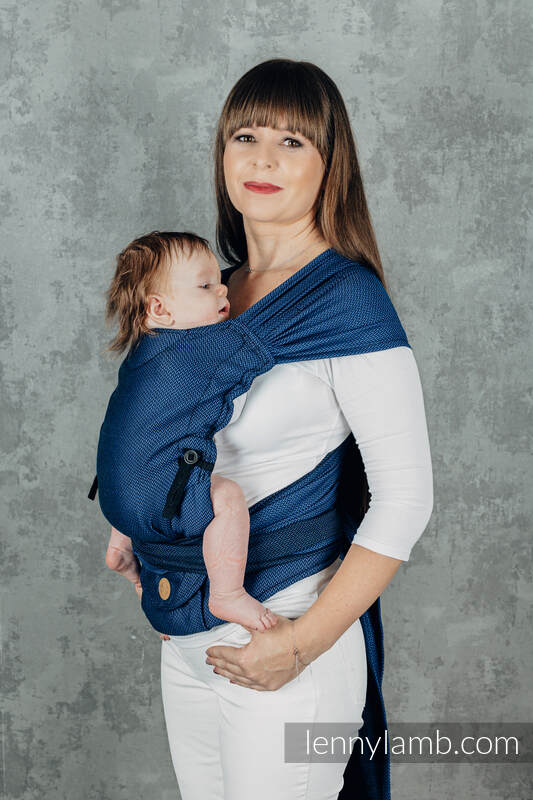 Moje Pierwsze Nosidełko LennyHybrid Half Buckle, splot jodełkowy, 100% bawełna , rozmiar standard - KOBALT #babywearing