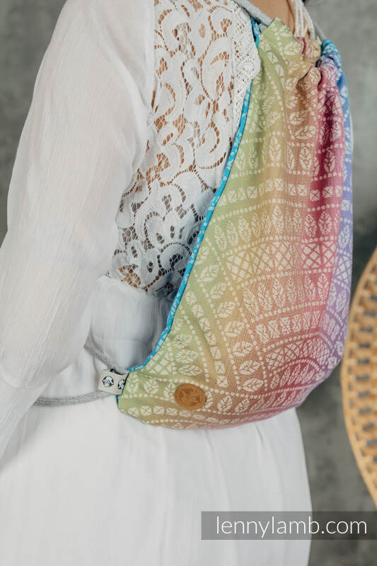 Mochila portaobjetos hecha de tejido de fular (100% algodón) - PEACOCK’S TAIL - BUBBLE - talla estándar 32cmx43cm #babywearing