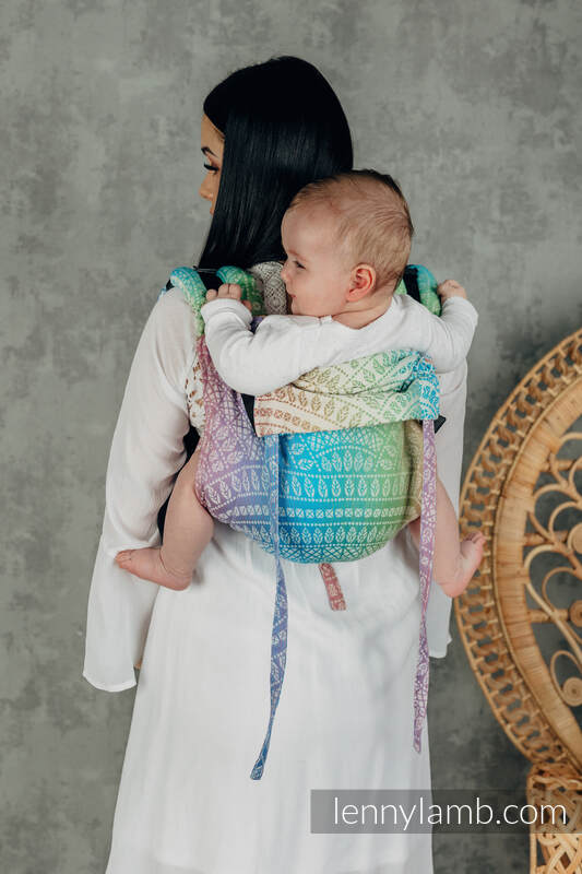 Lenny Buckle Onbuhimo baby carrier, toddler size, jacquard weave (100% cotton) - PEACOCK’S TAIL - BUBBLE  #babywearing
