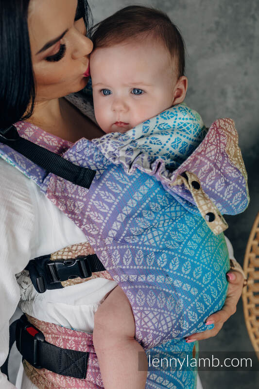 Marsupio Ergonomico LennyGo, misura Baby, tessitura jacquard 100% cotone - PEACOCK'S TAIL - BUBBLE #babywearing