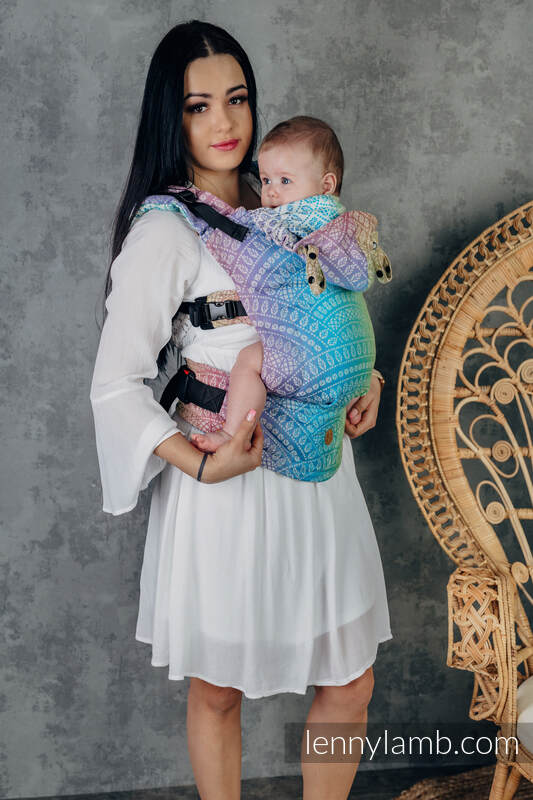 LennyGo Ergonomic Carrier, Toddler Size, jacquard weave 100% cotton - PEACOCK'S TAIL - BUBBLE  #babywearing