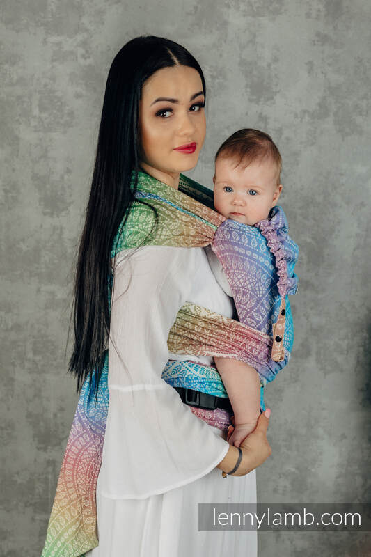 LennyHybrid Half Buckle Carrier, Standard Size, jacquard weave 100% cotton - PEACOCK’S TAIL - BUBBLE  #babywearing