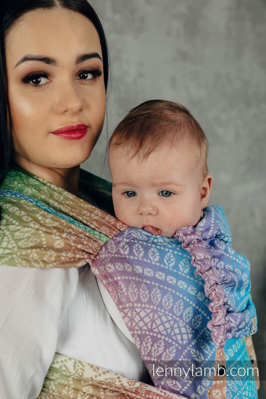 LennyHybrid Half Buckle Carrier, Standard Size, jacquard weave 100% cotton - PEACOCK’S TAIL - BUBBLE  #babywearing
