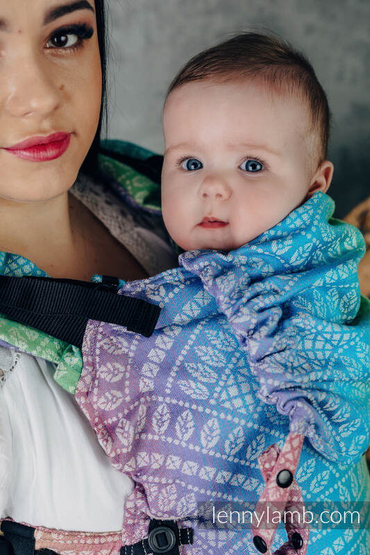 Mochila LennyUpGrade, talla estándar, tejido jaqurad 100% algodón - PEACOCK'S TAIL - BUBBLE  #babywearing