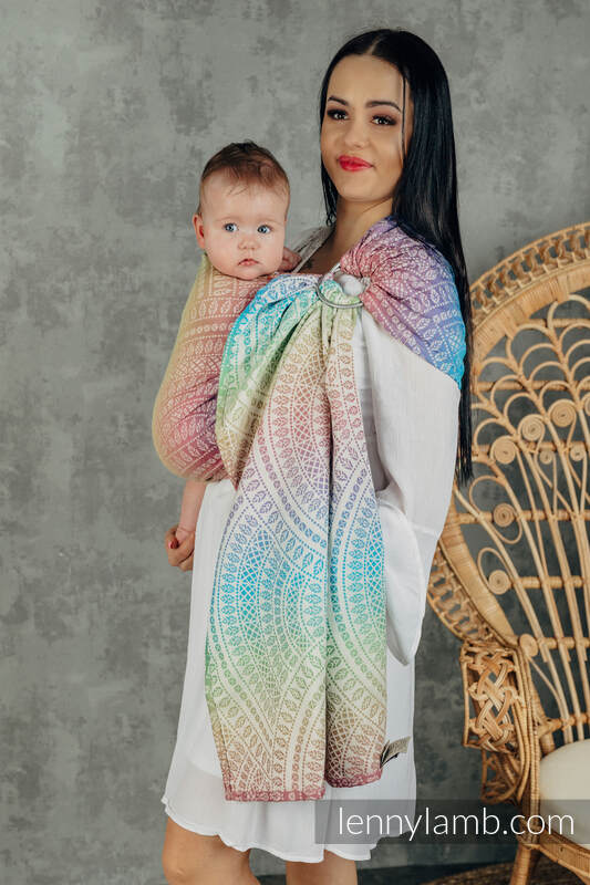 Ringsling, Jacquard Weave (100% cotton), with gathered shoulder - PEACOCK'S TAIL - BUBBLE - standard 1.8m #babywearing