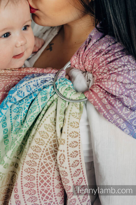 Chusta kółkowa, splot żakardowy, ramię bez zakładek (100% bawełna) - PAWI OGON - BAŃKA MYDLANA - standard 1.8m #babywearing