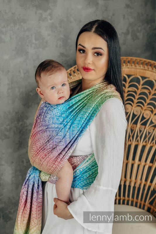 Żakardowa chusta do noszenia dzieci, bawełna - PAWI OGON - BAŃKA MYDLANA - rozmiar M #babywearing