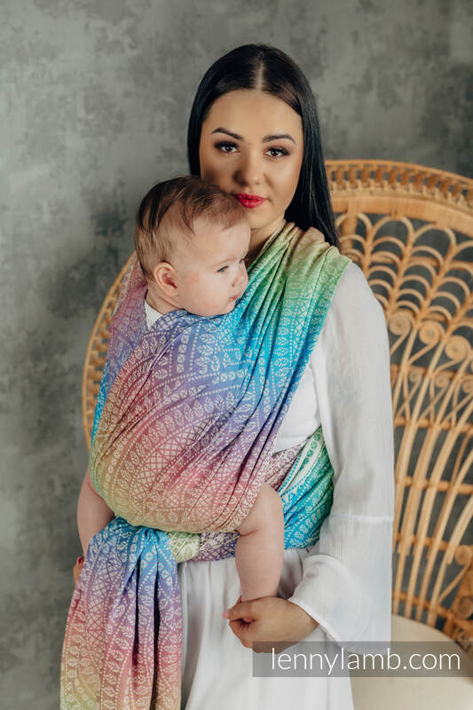 Żakardowa chusta do noszenia dzieci, bawełna - PAWI OGON - BAŃKA MYDLANA - rozmiar XS #babywearing