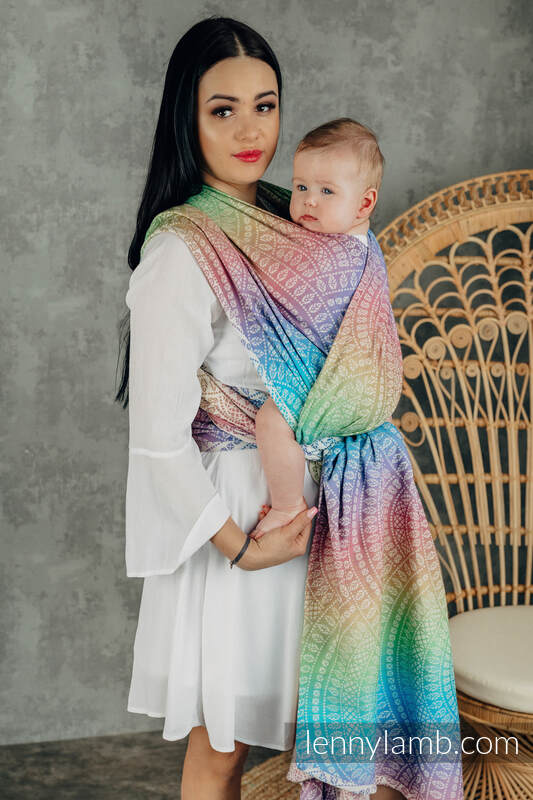 Żakardowa chusta do noszenia dzieci, bawełna - PAWI OGON - BAŃKA MYDLANA - rozmiar S #babywearing