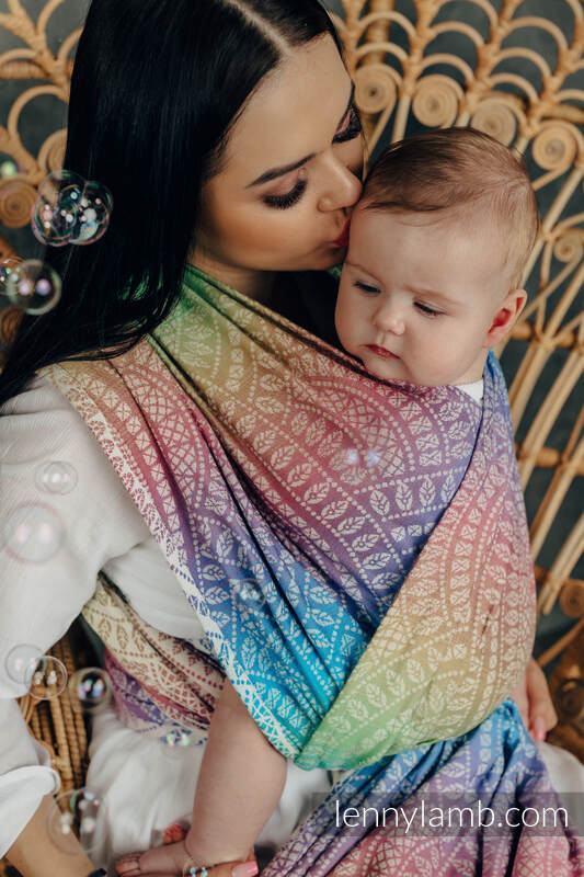Baby Wrap, Jacquard Weave (100% cotton) - PEACOCK’S TAIL - BUBBLE - size S #babywearing