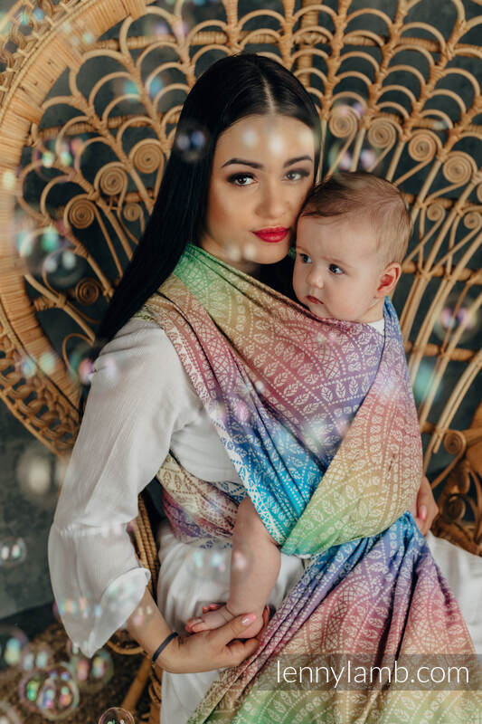 Żakardowa chusta do noszenia dzieci, bawełna - PAWI OGON - BAŃKA MYDLANA - rozmiar XL #babywearing